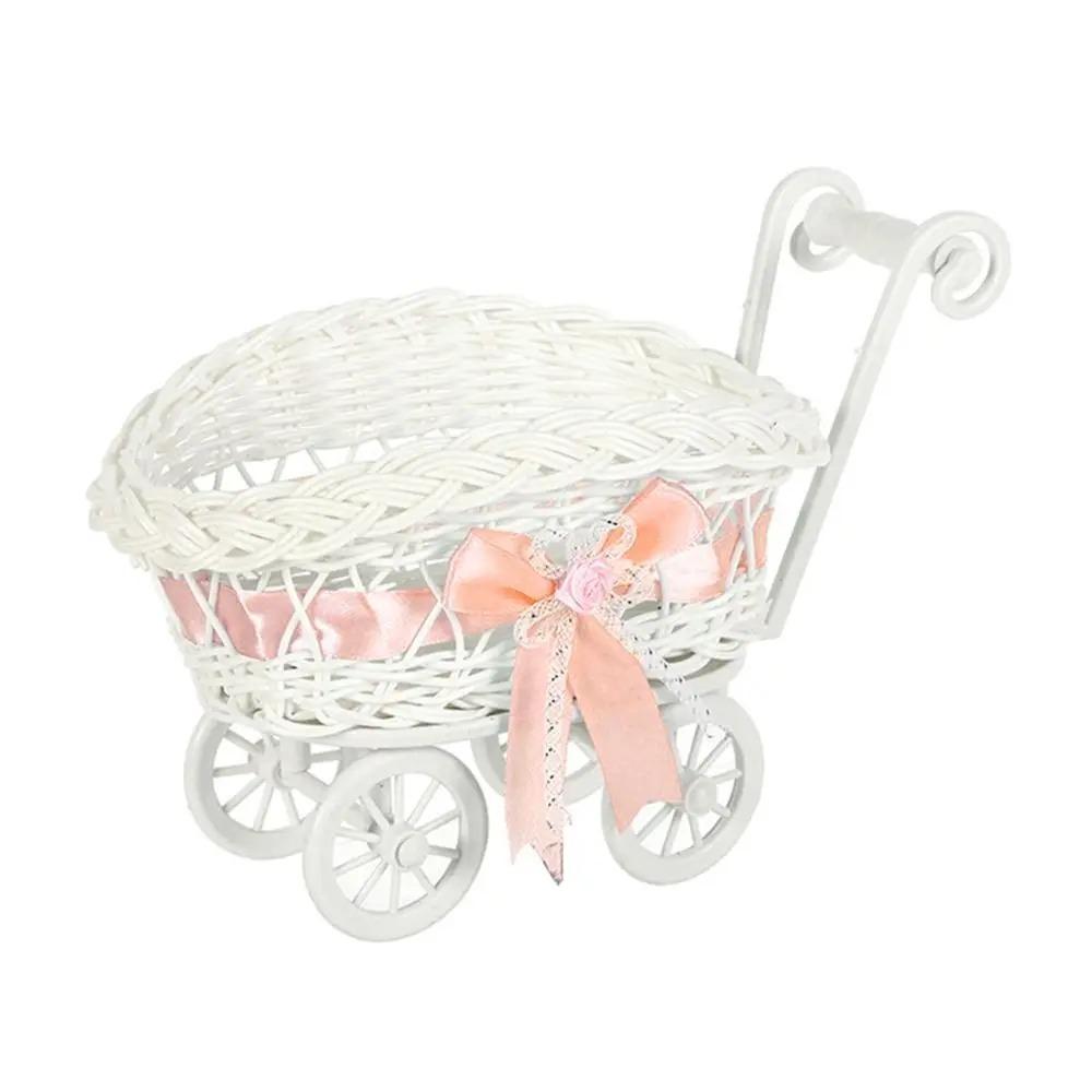 

Imitation Rattan Woven Storage Tray Handmade Candy Storage Basket Doll Accessories Pink Style 2