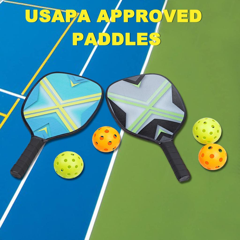 PATIKIL Pickleball Paddle Set with 4 Wooden Pickleball Rackets with Cushion 4 Pickleball 4 Cooling and a Carrying Bag for Men and Women Grips, Balls,
