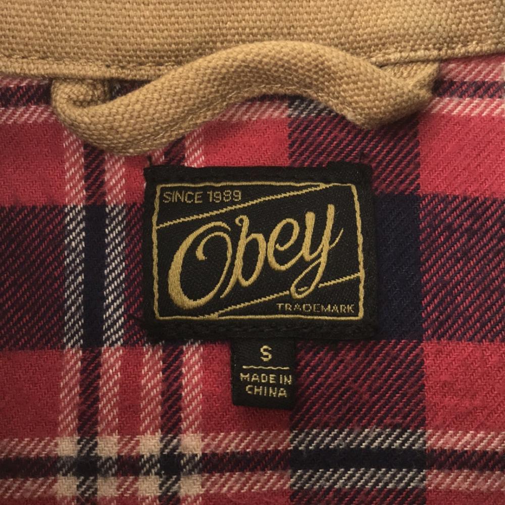 OBEY Logo patch Cotton jacket S beige Back check Men's Used