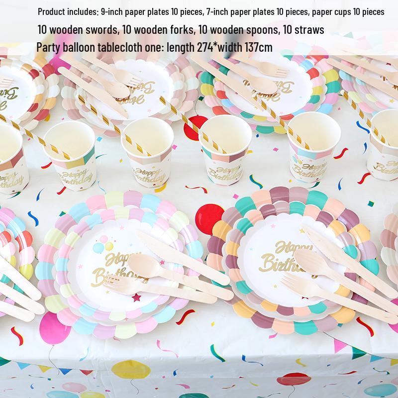 Kids' Party Disposable Tableware: Birthday Tablecloth, Cake Plates, and Dessert Table Decor