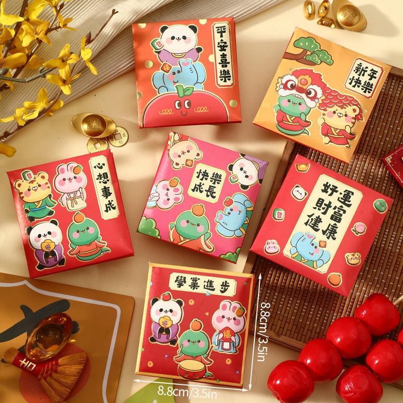 6pcs Chinese New Year Red Envelopes Cartoon Cute Snake Hongbao Spring Festival Red Packets Wedding Envelope Snake Money Packets