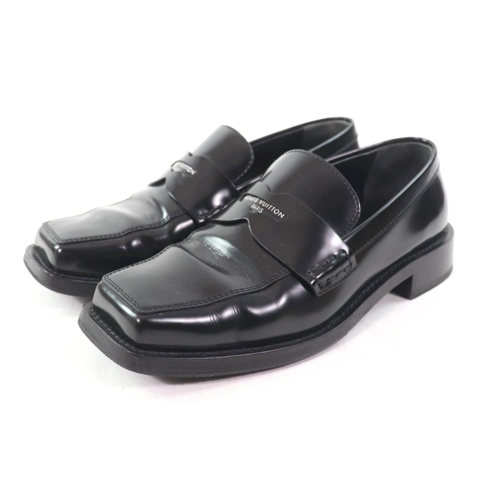 LOUIS VUITTON loafers Square toe leather penny loafers with logo leather 35.5 Used