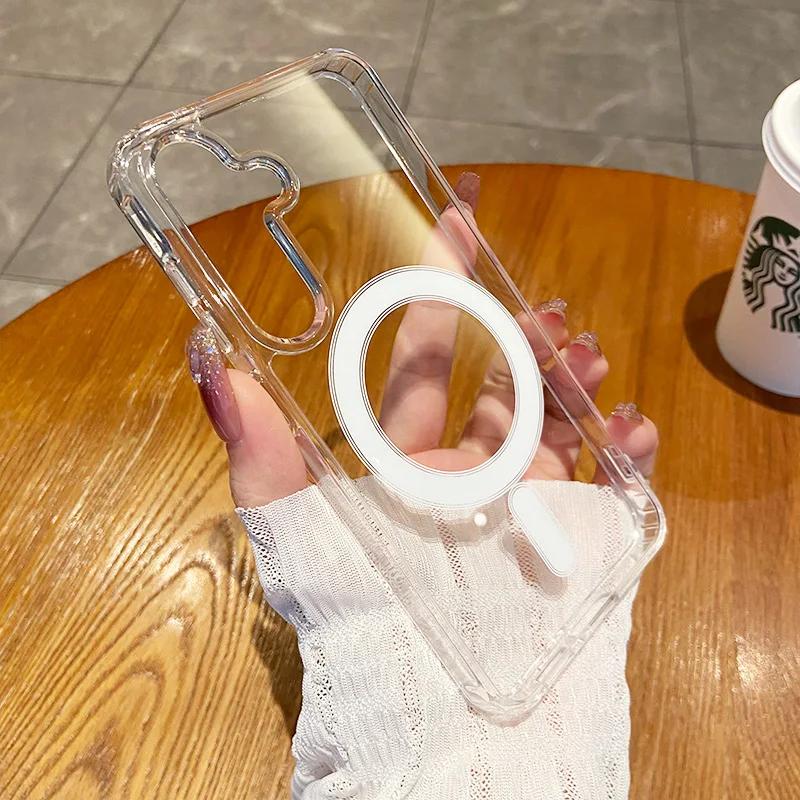 Magnetic Clear Acrylic Case For Samsung Galaxy S25 Ultra S24 S23 FE S22 S21 Plus A55 A35 A15 For Magsafe Wireless Charge Cover