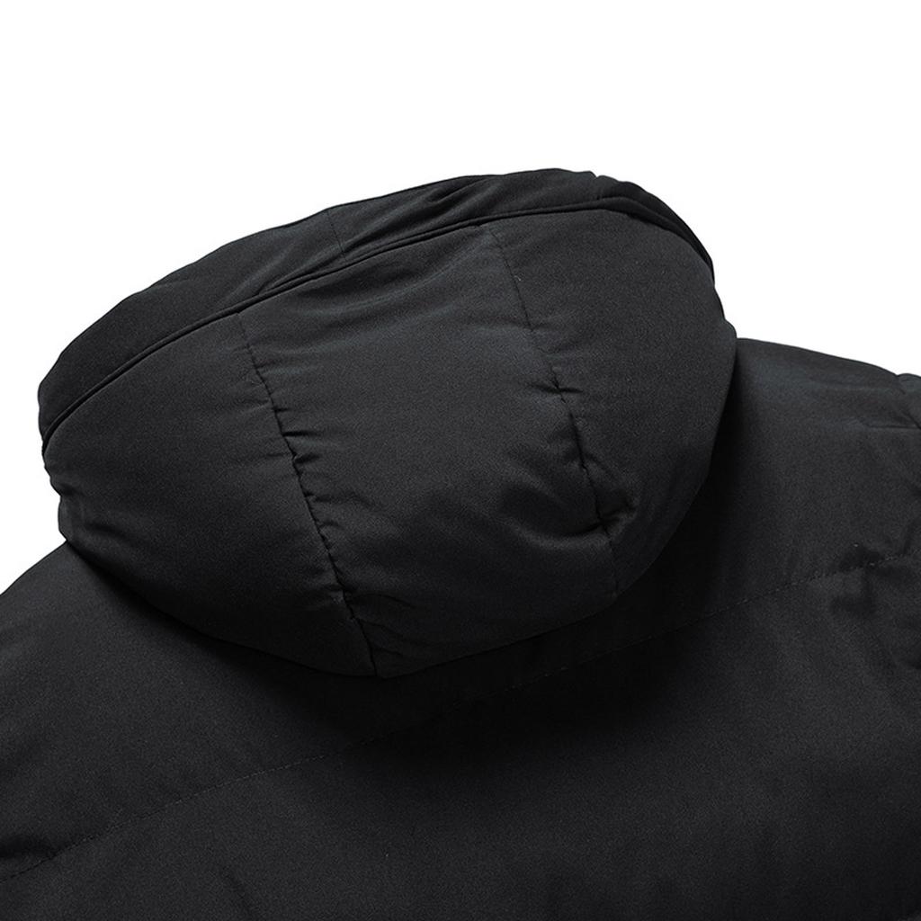 Men's Autumn Winter Zipper Warm Down Jacket Hooded Plush Solid Color  Cotton Coat