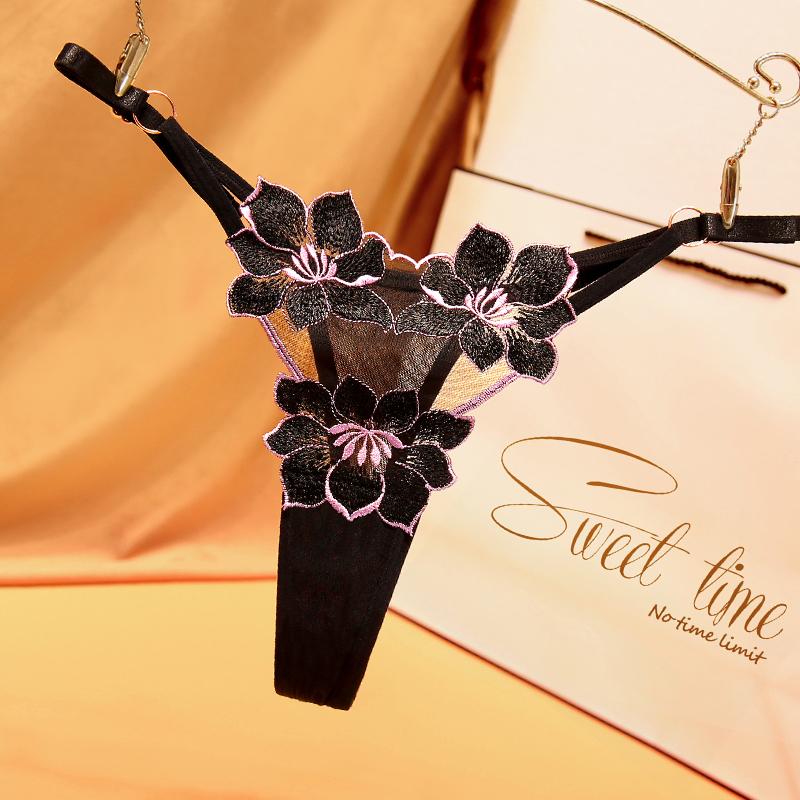 Breathable Underpants Flower Thin Belt Embroidery Transparent Women Panties Korean Underwear T Back Thongs String Briefs