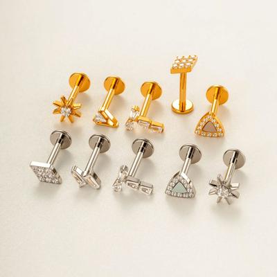 1PC G23 Solid Titanium Internal Thread Flat Back CZ Flower Tragus Cartilage Stud Earring Helix Rook Lobe Labret Piercing Jewelry