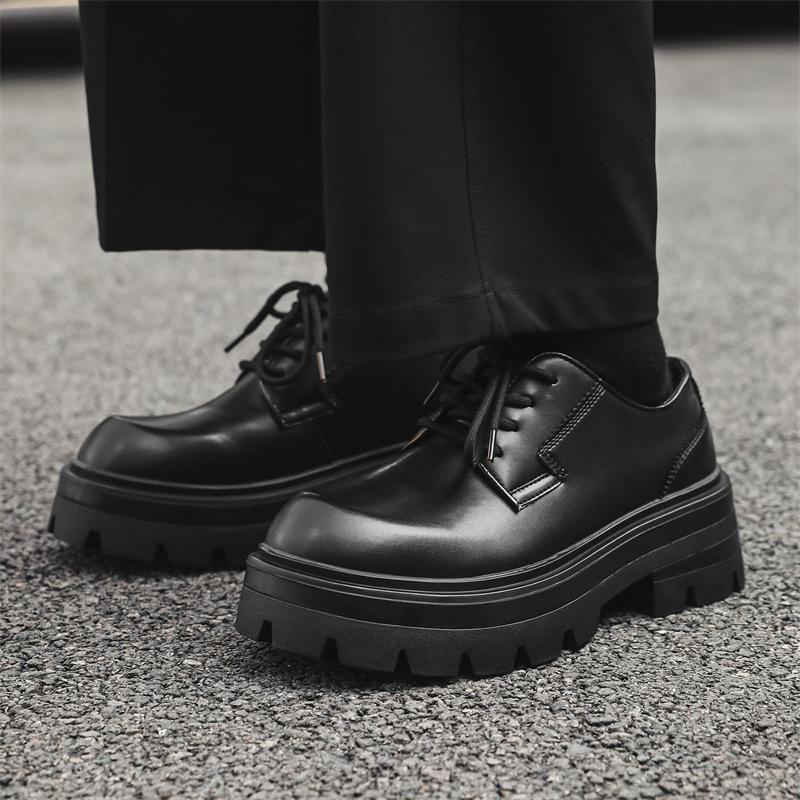

Туфли дерби мужские на платформе, увеличивающие рост, британская ниша, туфли с большой головой, мужские, повседневные, кожаные, для работы, 5052-J 44 чёрный