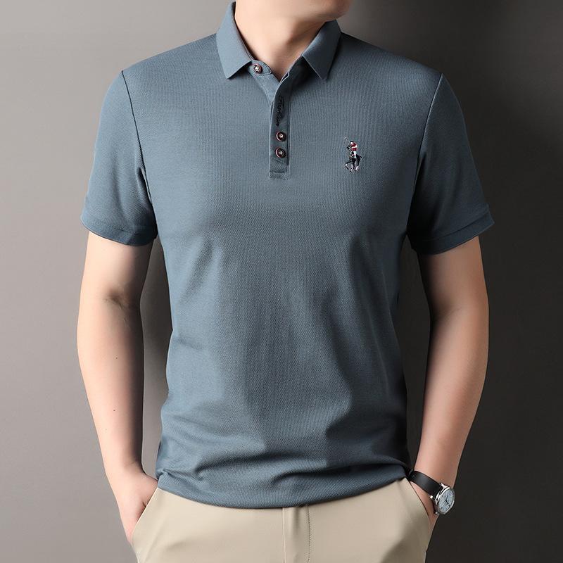 Polo cu mânecă scurtă casual, ușor și matur pentru bărbați, cu broderie, culoare uni, cu guler, brodat la bază