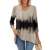 Women 3/4 Sleeve Tunic Prints Tops For  Loose Fit Casual Blouses V Neck T Shirts With Asymmetrical Hem