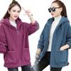 Lambswool Women's Fleece-Lined Zip-Up Sweatshirt – Loose Fit Korean Style, Autumn/Winter, Thick Teddy Fleece.