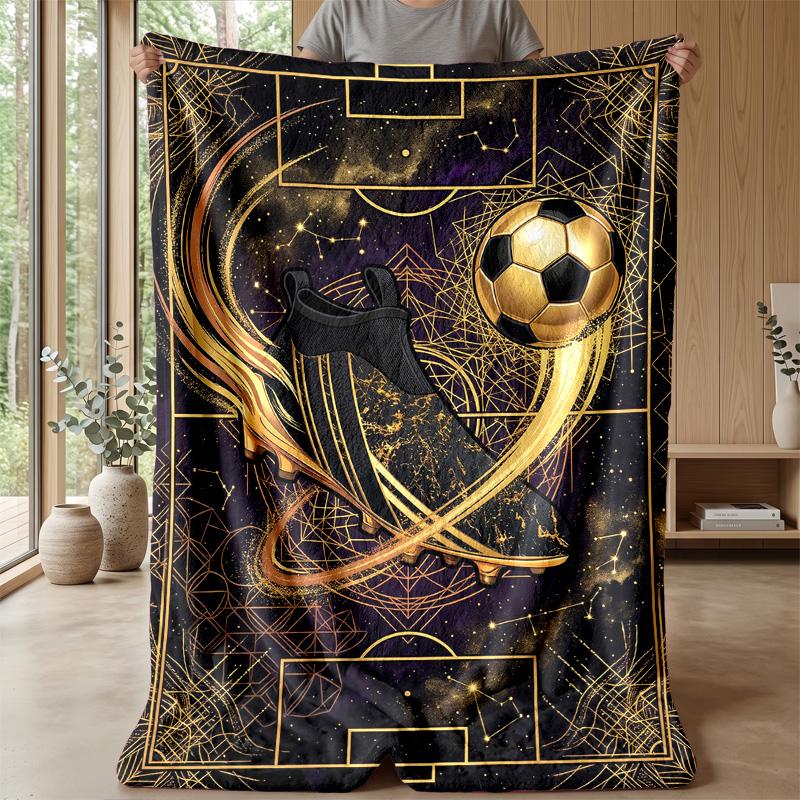 Golden Soccer Celebration Theme blanket Lightweight Warm Flannel Blanket Decorative Throw Blanket for Home Decoration