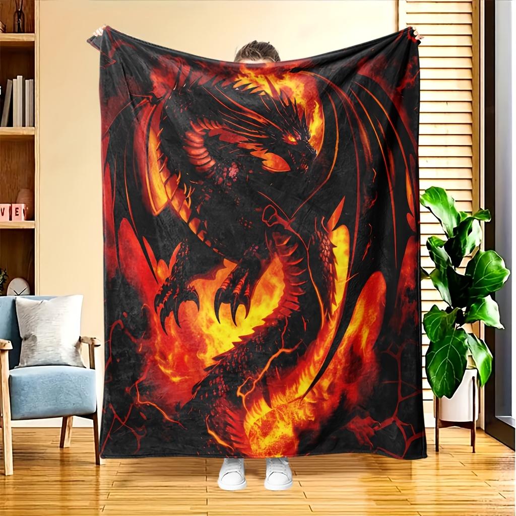 

Flame Dragon Flannel Blanket – Soft Breathable Polyester – Vibrant Red Orange Throw – All-Season Cozy Decor 130x150cm51x59in