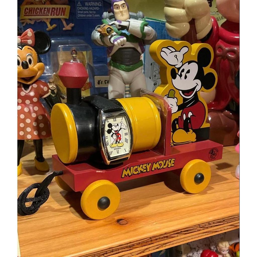 Used FOSSIL Mickey Watch with Wooden Steam Locomotive Limited Edition [unused] Fossil