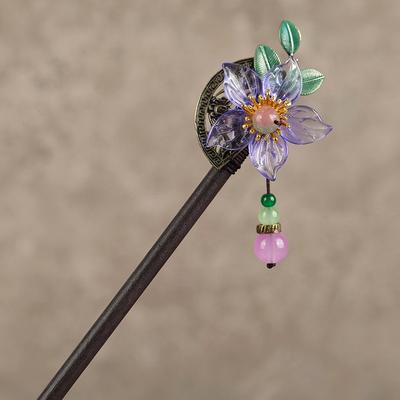 Retro Step Hairpin, Ancient Hanfu Fringed Headdress, Flower Hairpin, Classical Disc Hair, Wooden Hairpin, Ethnic Style Hair Accessories