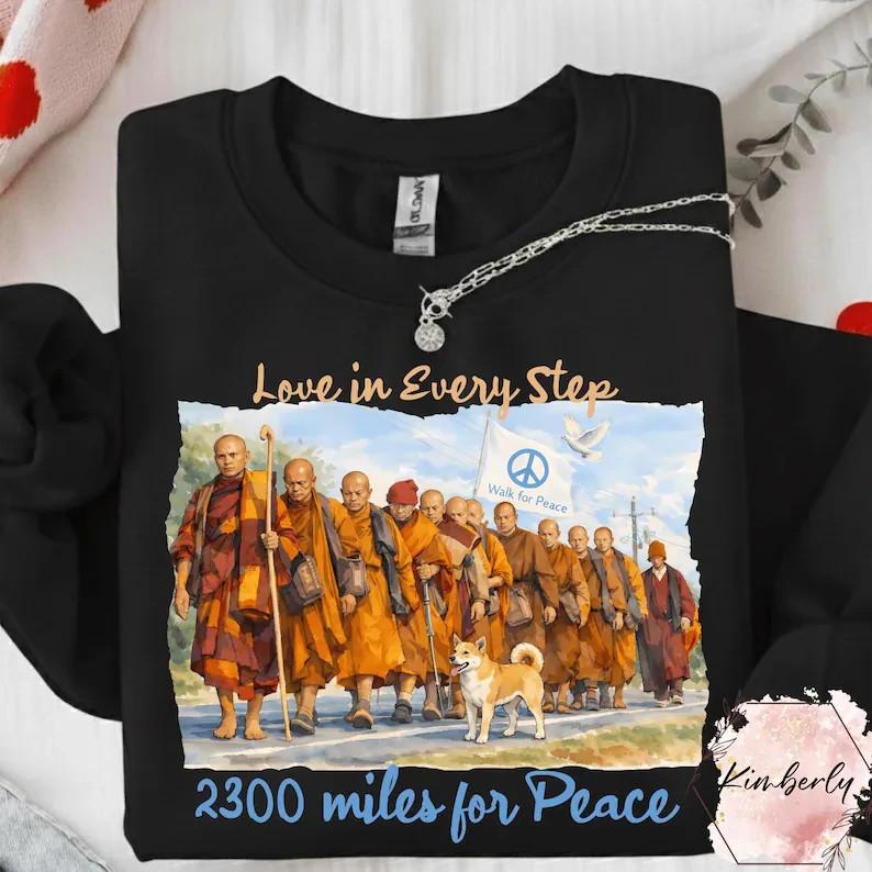 

Peace Walking Monk amp Aloka Dog Minimalist Zen Art T Shirt Full Size S3XL Unisex T-Shirt XXXXL