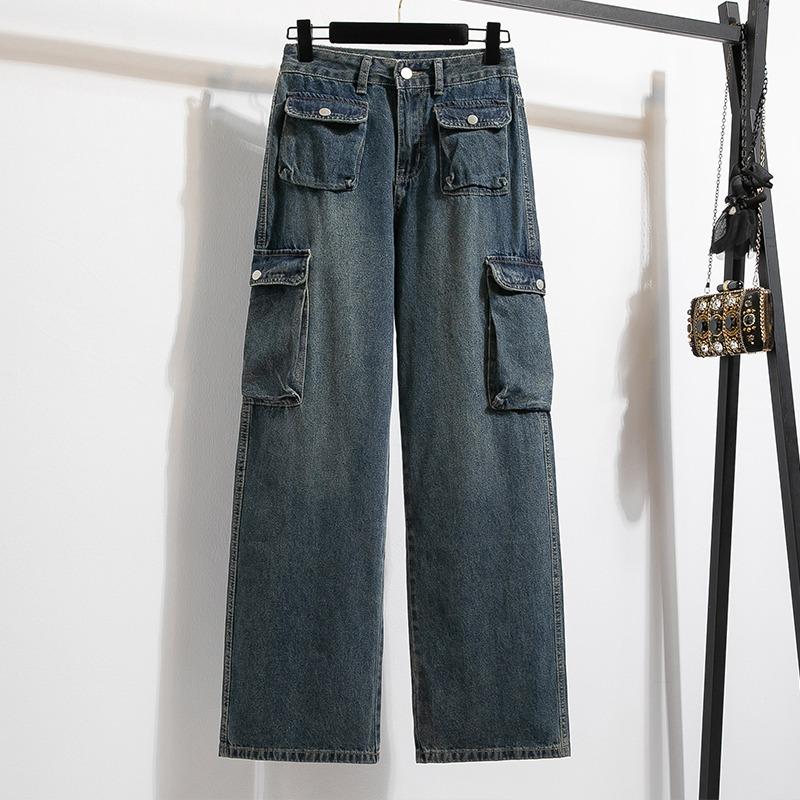 

MODIQUE женские зимние джинсы большого размера, новые свободные классические повседневные брюки в стиле ретро-стрит темно-синего цвета, базовые универсальные прямые джинсы 5XL синий