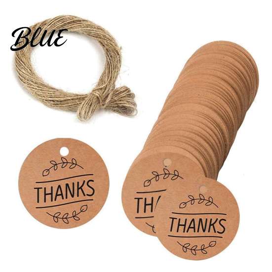 Rustic Wedding Favor Tags 100Pcs Paper Thank You with String, Round Gift Tags, Pre-Punched Hole Hanging for Party Favors and DIY Packaging Birthday