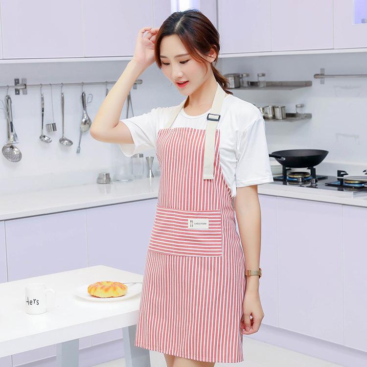High-Value Cotton and Linen Striped Sleeveless Kitchen Apron