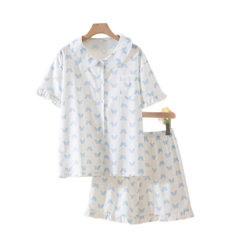 Women's pajamas, short-sleeved shorts, summer lace suit, thin cute butterfly loungewear, cardigan can be worn outside