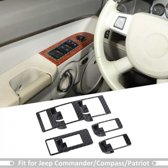 4x Door Window Lift Switch Panel Bezel Cover for Jeep Compass 08-16 Carbon Fiber