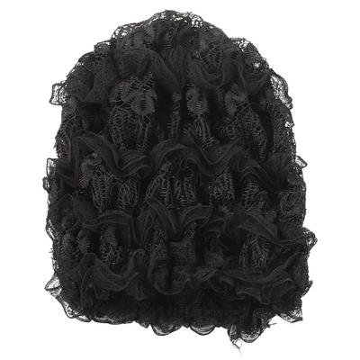 Muslim Turban Hat Elastic Mesh Comfortable Breathable Beautiful Pleated Design Retro Classic Muslim HatBlack