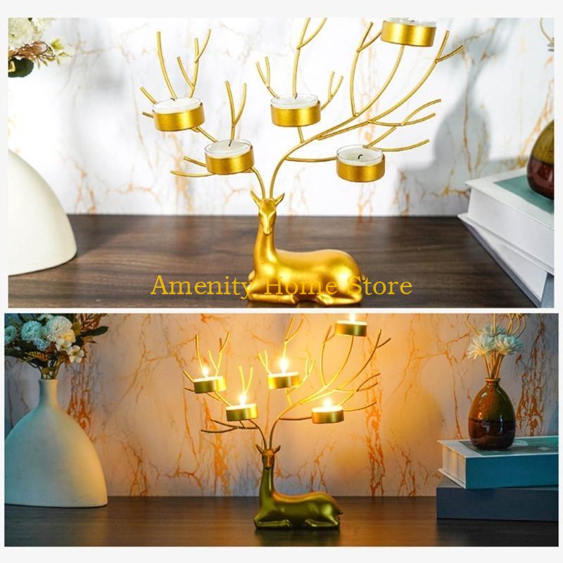 F26C Elk Candlesticks Iron Deer Candle Holder Christmas Decors Metal Wedding Candelabra for Table Centerpieces Desktops