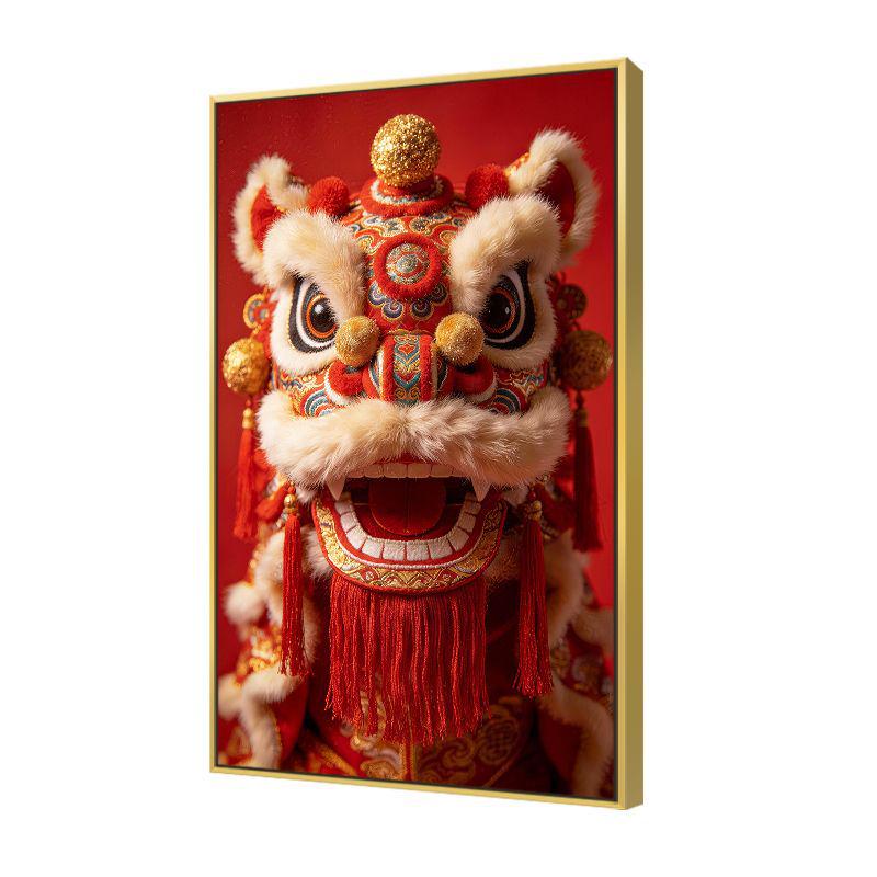 Chinese Festival Lion Dance Decorative Wall Art: Oil Canvas Mural