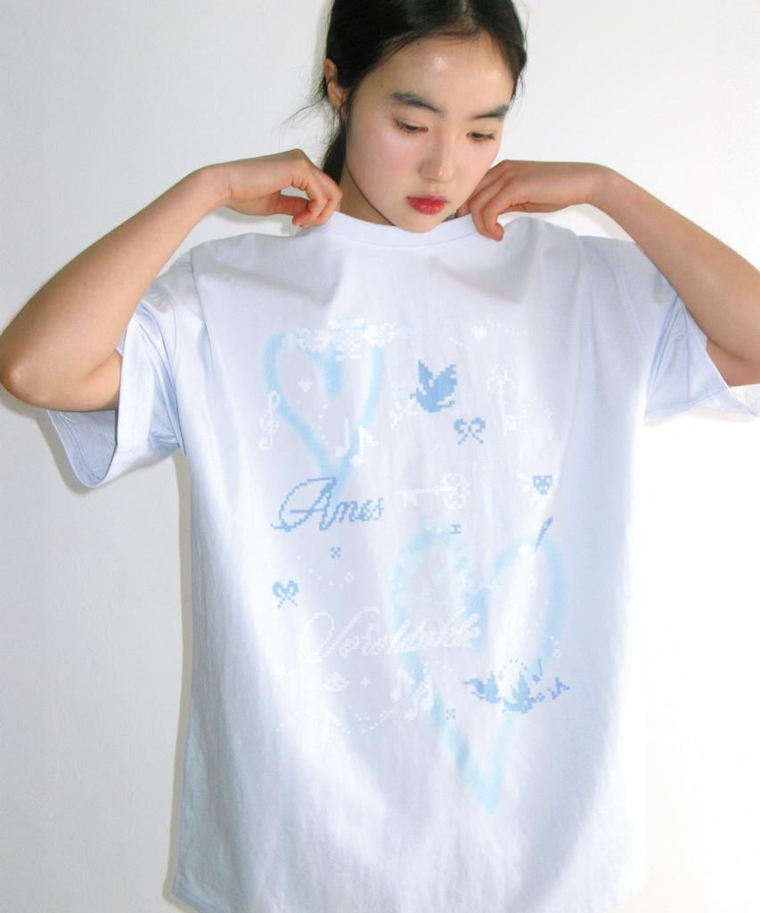 AMES-WORLDWIDE Heart Pixel Art Tee Blue