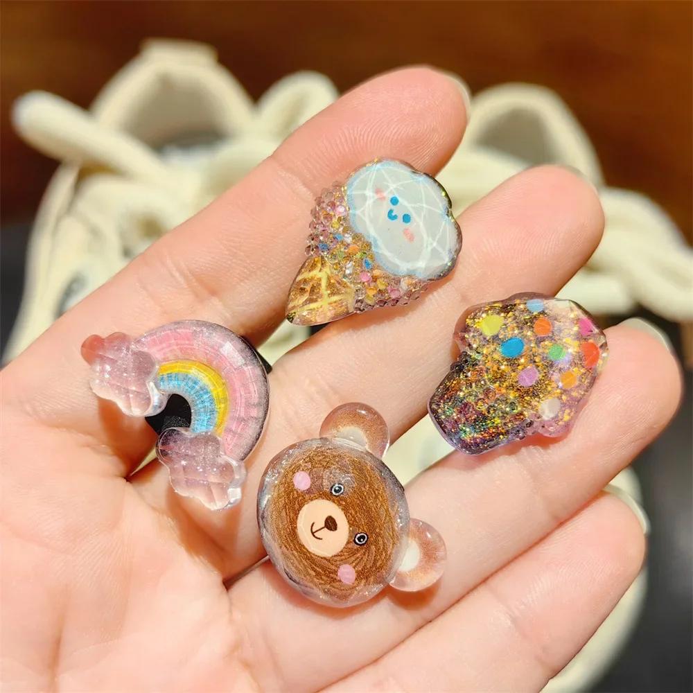 1pcs Shoelace Decorative Clip Children's Bling Glitter Princess Ice Cream Rainbow Shoe Buckle Removable Shoe Charms Decorations