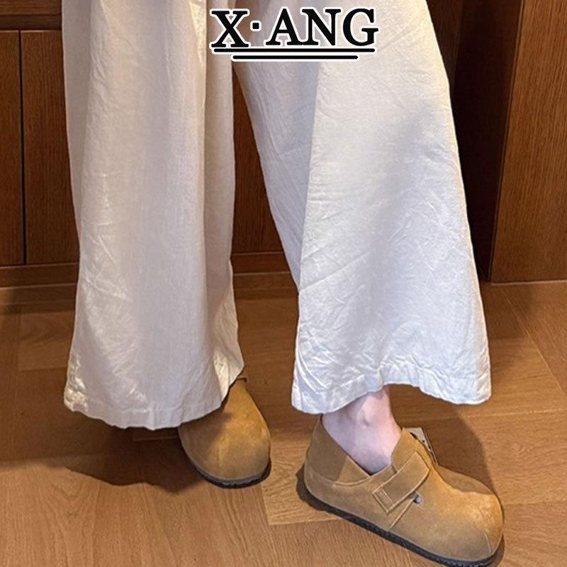 Cowhide version all-inclusive thick-soled inner height-increasing women's shoes, new autumn one-pedal lazy two-wear single shoes