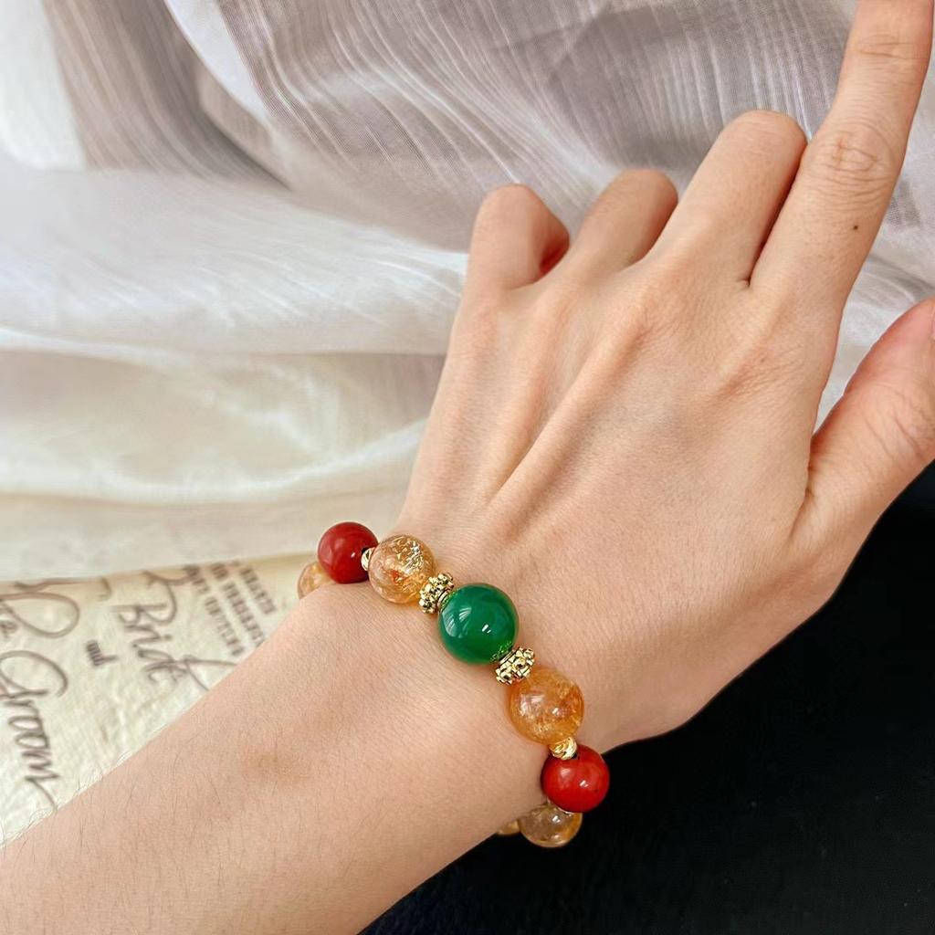 10Mm Retro Natural Citrine Chalcedony Bracelet Atmosphere Bracelet Redstone Jewelry