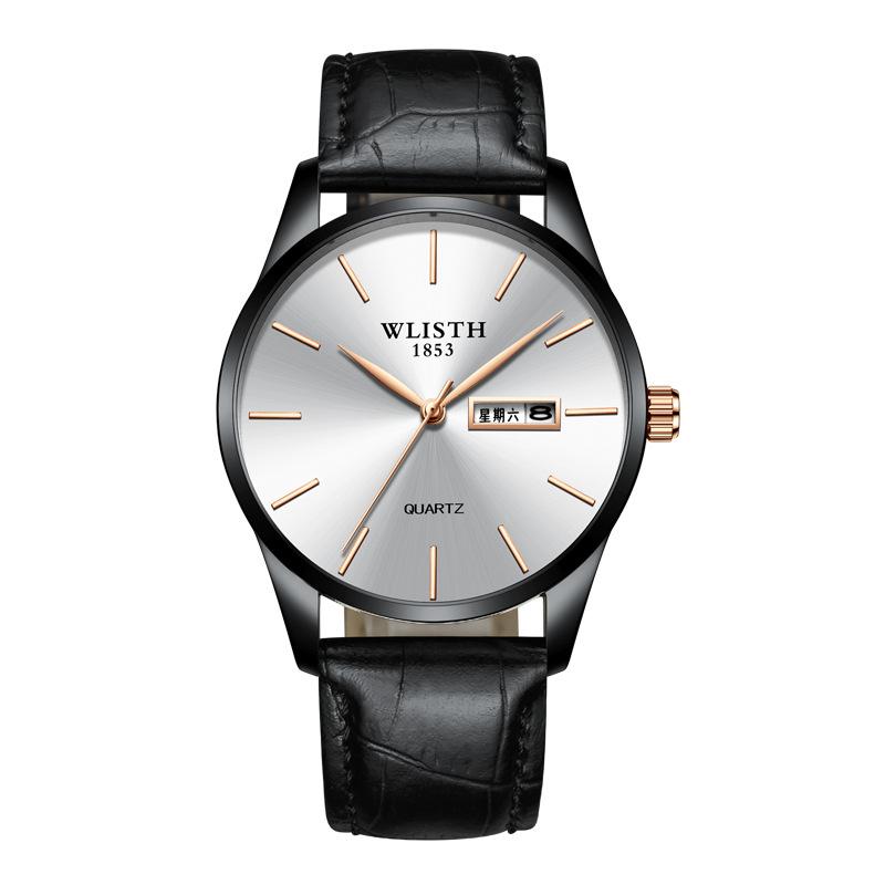 Top Brand Waterproof Quartz Double Calendar Fashion Steel Band Business Men's Wristwatch