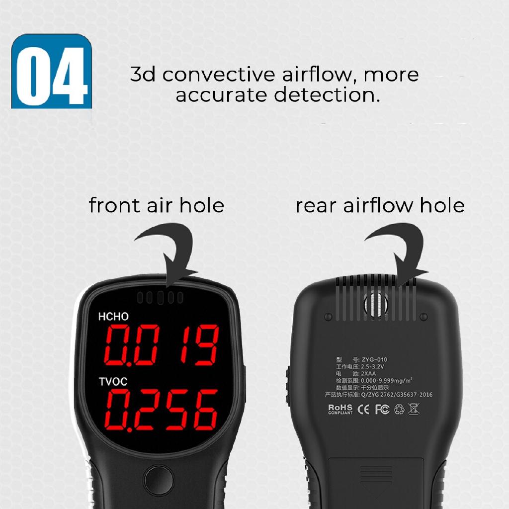 Black Portable Digital Formaldehyde Detector Air Quality Monitor HCHO TVOC Detector Gas Analyzer LCD Display Tester