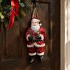 Traditional American Holiday Style Vintage Christmas Door Welcome Sign, Rustic Santa Claus Snowman Wooden Winter Seasonal Wall Art Wreath, Farmhouse
