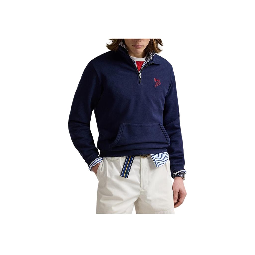 Polo Ralph Lauren Logo Embroidered Half-Zip Long Sleeve Polo Sweatshirt Men Sweatshirt Blue 100051467