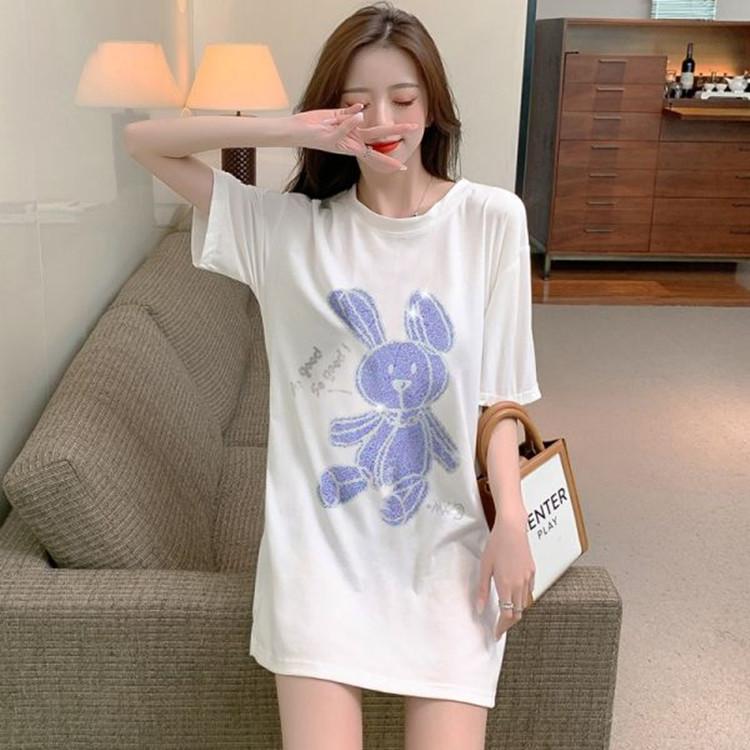 

Футболка с коротким рукавом Heavy Industry Rabbit Iron Diamond для женщин, летняя, новая, свободная, большого размера, с коротким рукавом XXXL белый