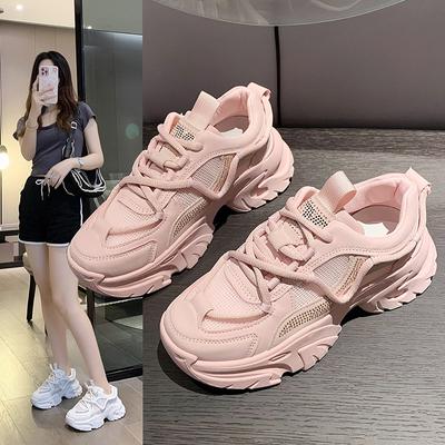 Freizeit Laufen Damen Sneaker Mesh Atmungsaktiv Dicke Sohle 2024neu Mode Einfach All-Match Farbabstimmung Damenschuhe Herbstzeit