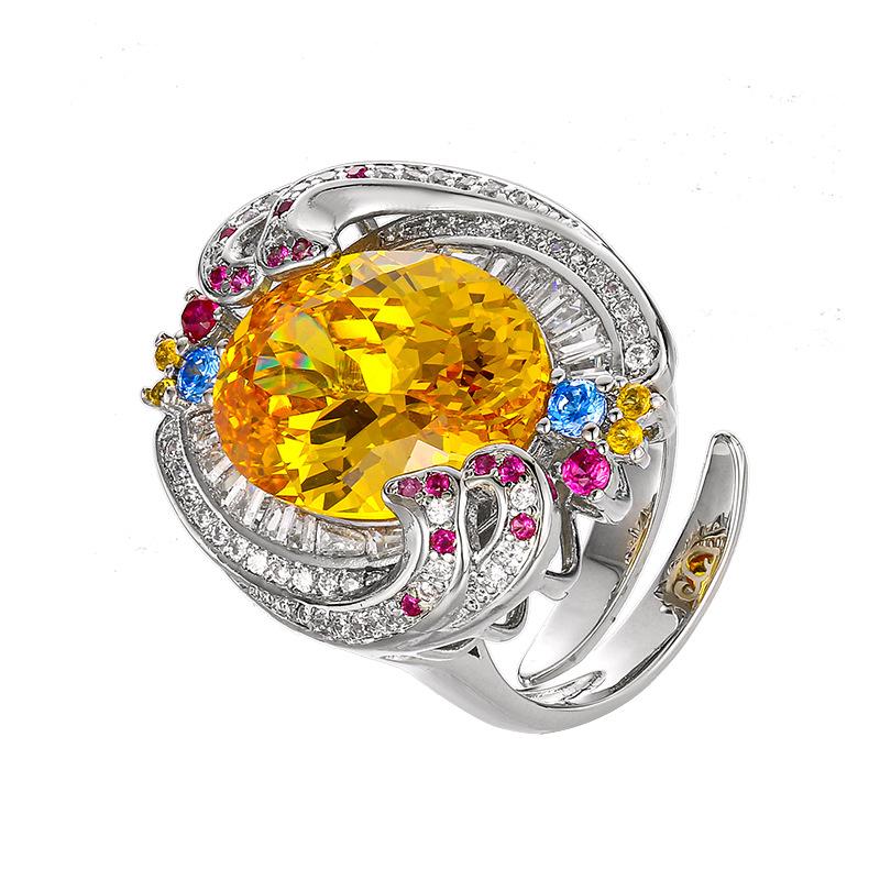 Luxury Retro Colourful Zircon Ring for Women Engagement Ladies Rings Birthday Party Fine Jewelry Accessories Gift Adjustable
