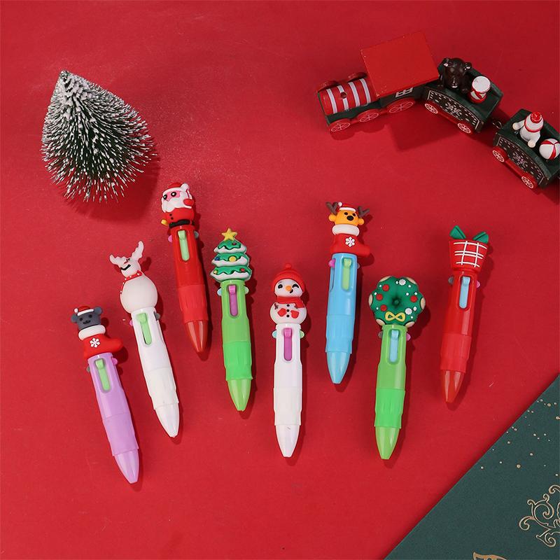 10 Adet Noel Dört Renkli Tükenmez Kalem Sevimli Geyik Noel Baba Mini Jel Kalem El Kitabı Kalemi Öğrenci Ödülü Hediye