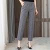 Sommerhose mit hoher Taille, gerade Hose für Damen, Übergröße, klassische Hose aus Baumwollleinen mit elastischer Taille