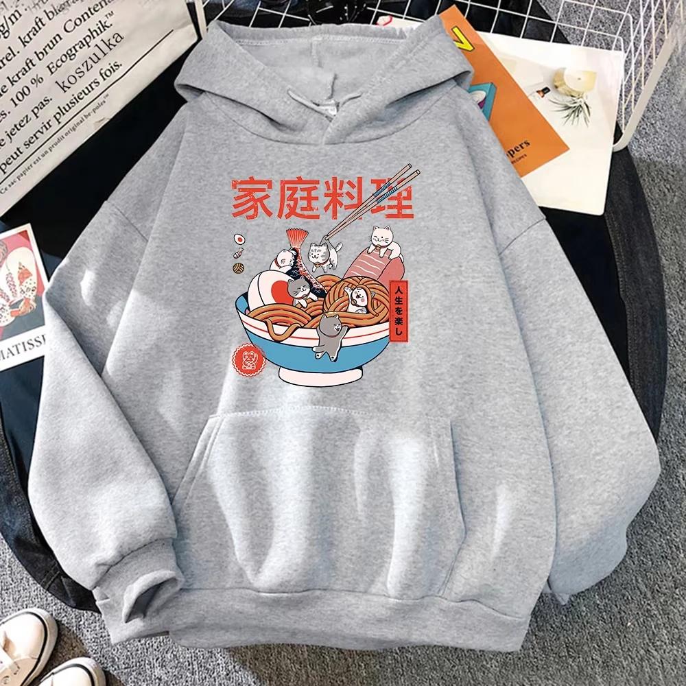 2025 Kawaii Ramen Cats Hoodie Fashion Women Harajuku Funny Hoodies Unisex Autumn Winter Aesthetic Pullovers Sweatshirts Vintage