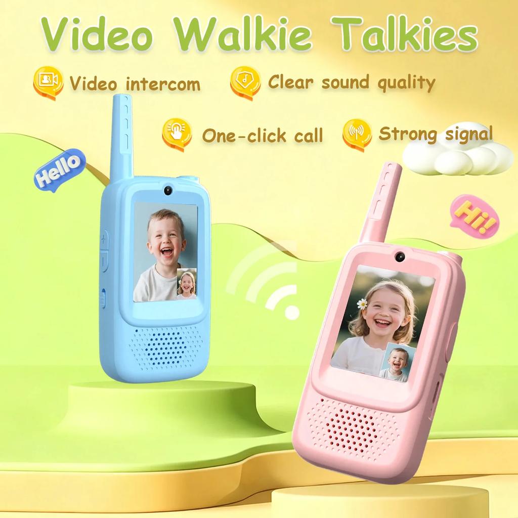 2pcs Kids Video Walkie Talkie With 2" HD Screen USB-C Rechargeable  Walkie-Talkie One-Click HD Call Intercom Gift for Children