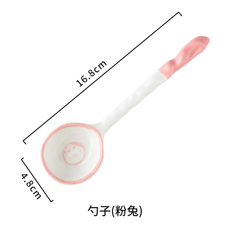 4pcs Ceramic Spoon, Extended Handle Soup Spoon, Noodle Spoon, Cartoon Creative Ladle