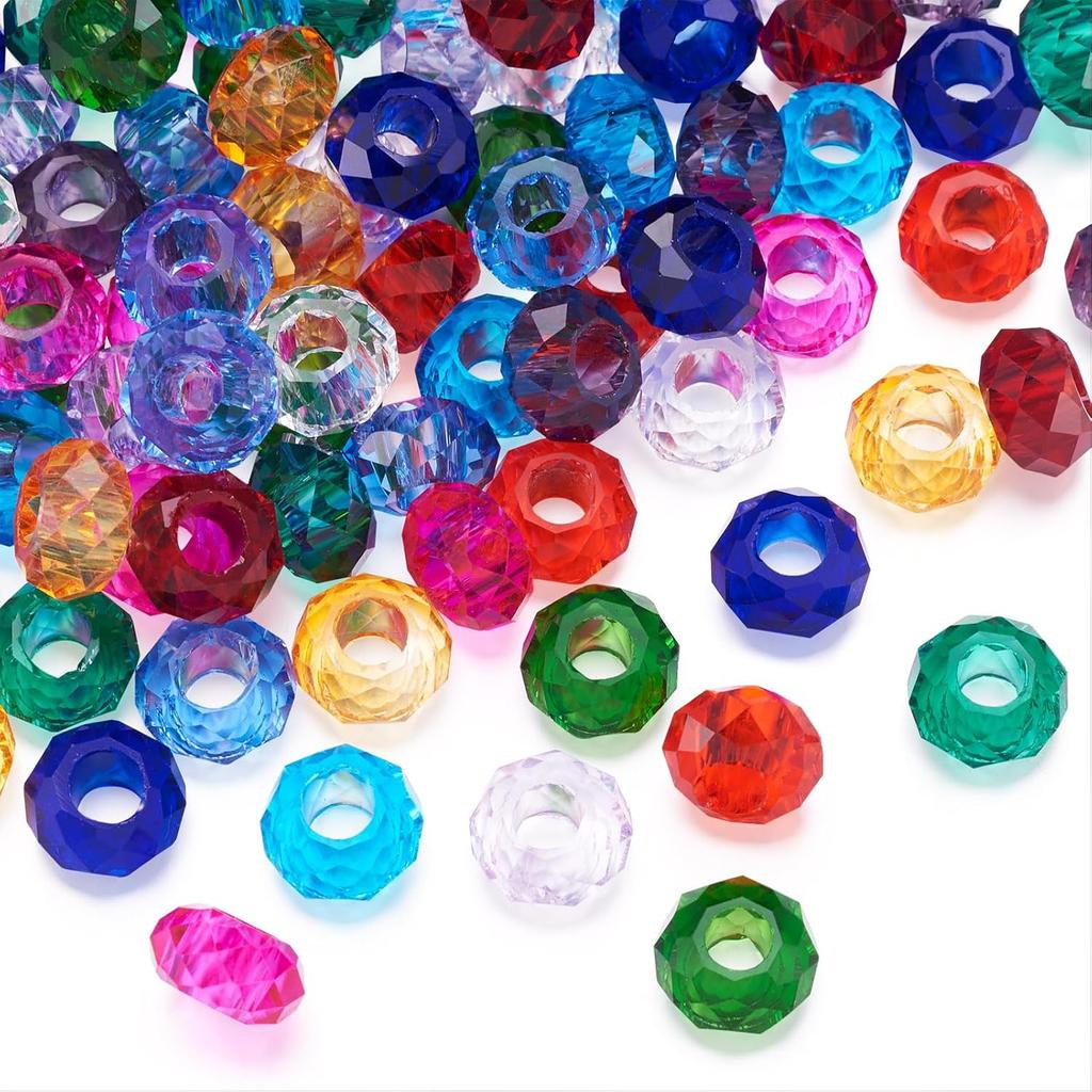 20/60/120 Pcs Faceted Rondelle Beads Color No Metal Core Large Hole European Beads Loose Slide Spacer Resin Beads Necklace Jewelry Making
