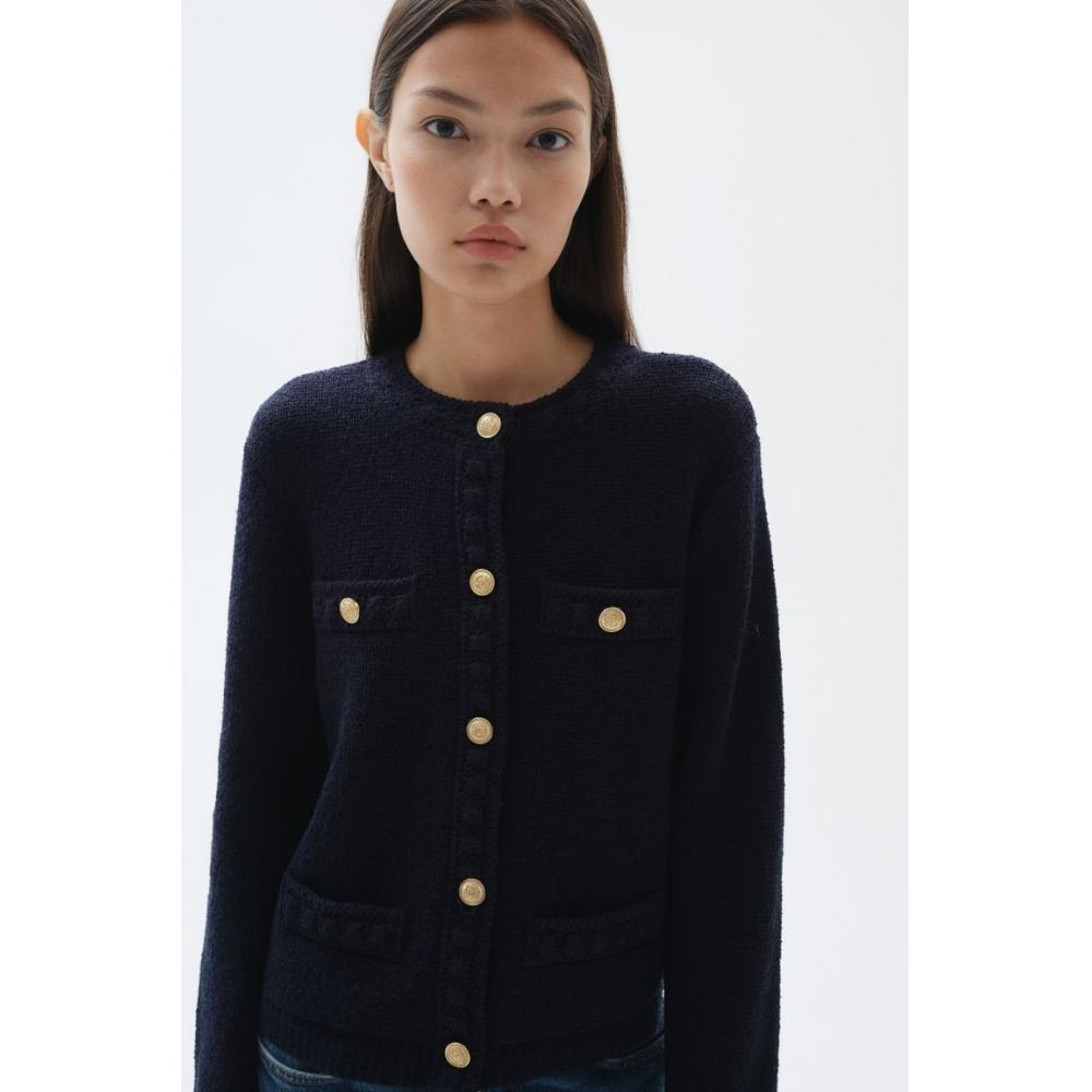 

H M Textured Knit Cardigan Navy Blue