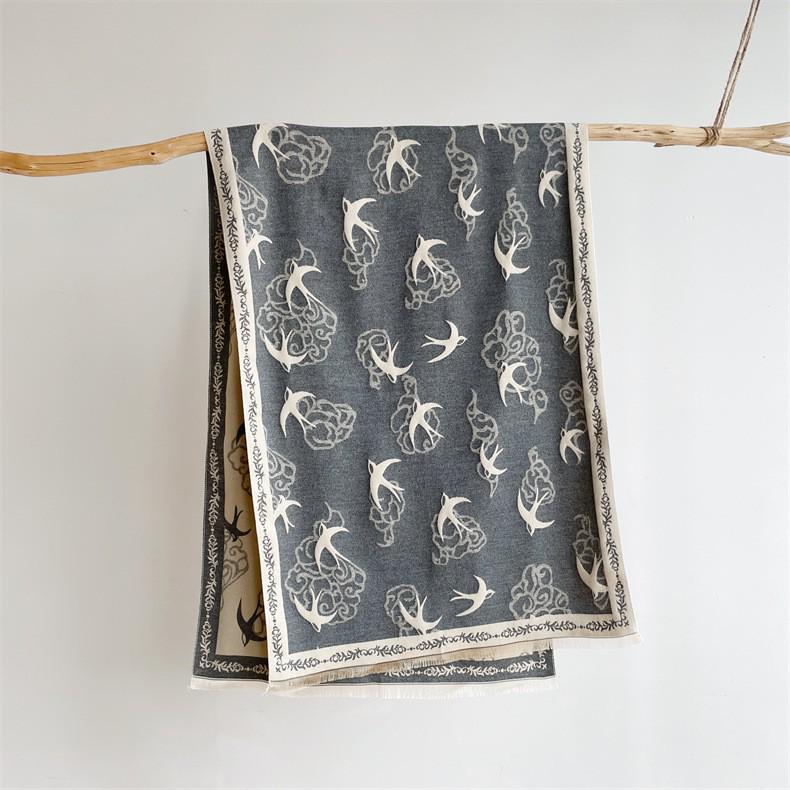 Korean-Style Houndstooth Faux Cashmere Scarf Shawl for Women - Thickened Double-Sided Winter Neck Warmer