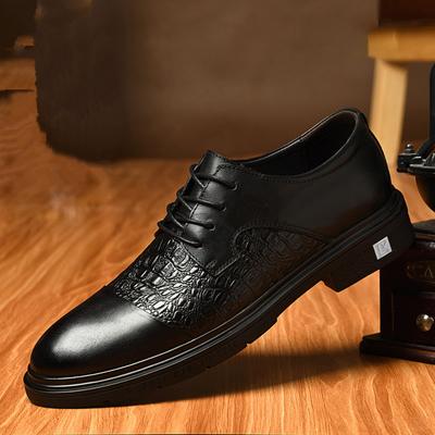 Classic Black Lace-up Brogue Dress Shoes Brand Oxfords Men Shoes Fashion Business Casual Banquet Daily Crocodile Pattern Shoes