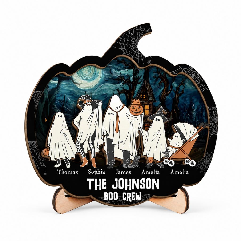 Halloween Personalized Two-Tier Wooden Plaque with Stand - Family Custom Decor Gift for