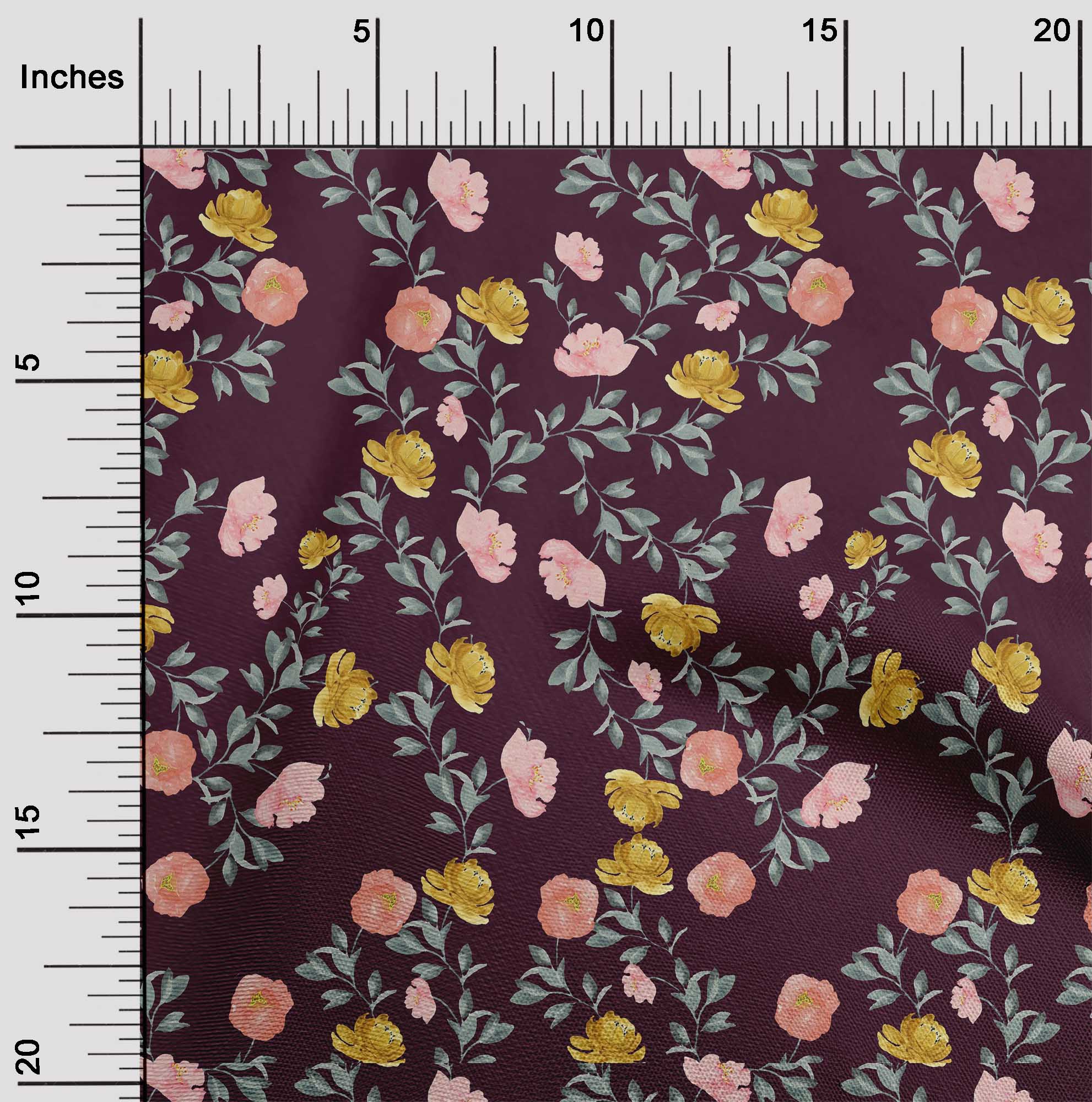 

oneOone Бавовняна гнучка чорна тканина Квіти та листя Акварель Ремісничі проекти Декоративна тканина з друком у дворі 40 дюймів 42 Inch Wide - Viscose Chiffon винний