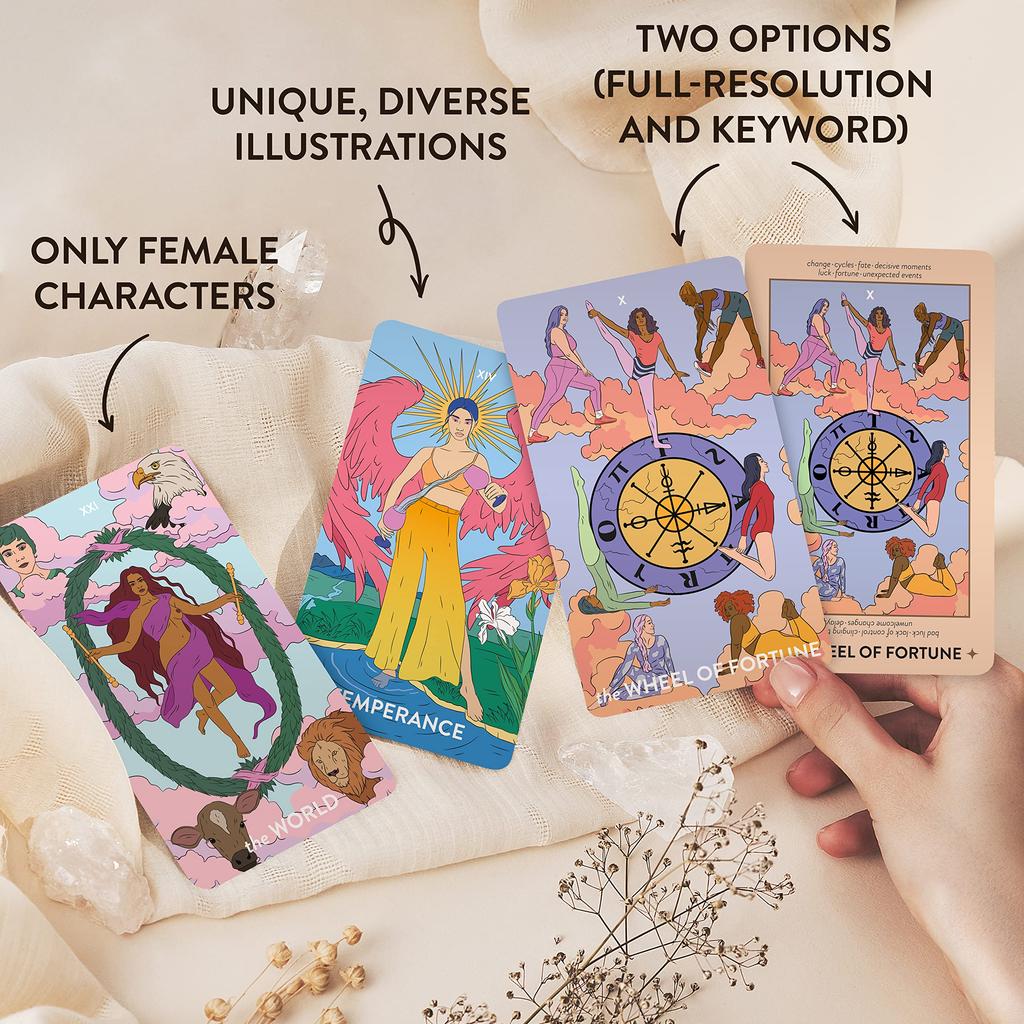 Wyspell Feminine Tarot Card Deck Borderless with Guidebook Neoteric Beginner Tarot Deck – – –